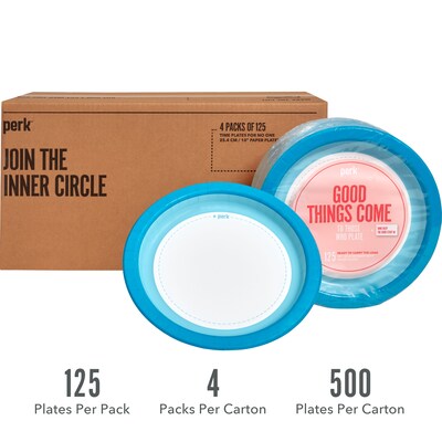 Perk™ Heavy-Weight Paper Plates, 10, Blue/White, 500/Carton (PK54330CT)