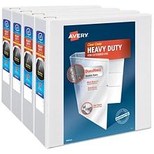 Avery Heavy Duty 4 3-Ring View Binders, One Touch EZD Ring, White 4/Pack (79104)