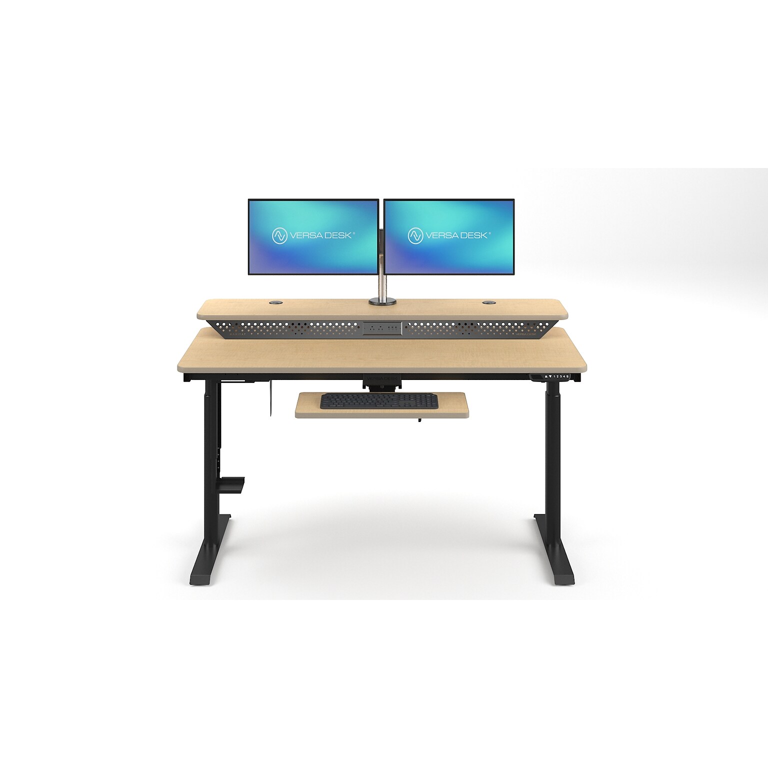 VersaDesk PowerLift Split-Level 60W Electric Rectangular Adjustable Standing Desk, Maple/Black (PL2SD6030-BM)