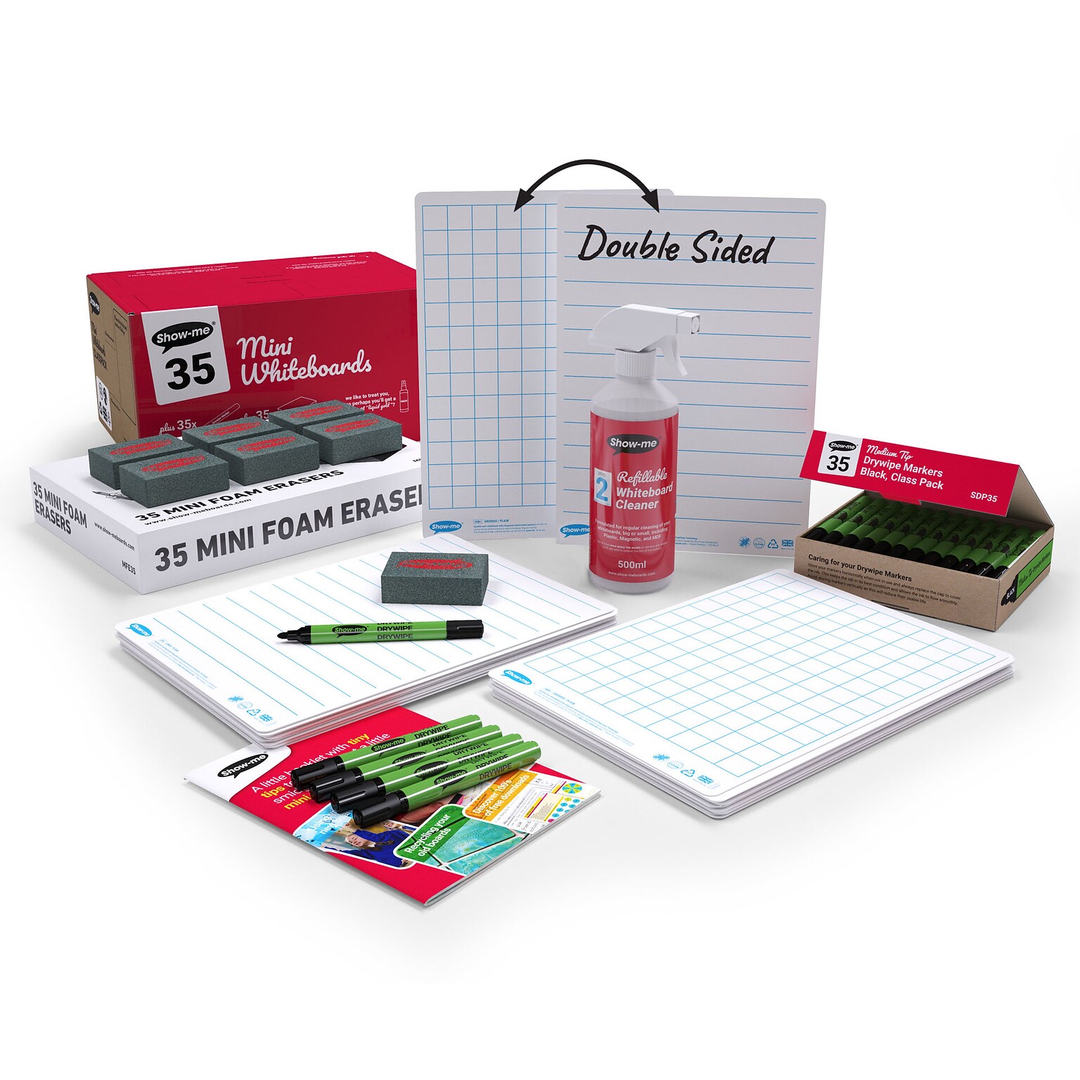 Show-me Lined/Gridded Double Sided Lapboards, with Pens, Erasers & Cleaner, 8 x 12, 35/Set (EPTCGLBX)