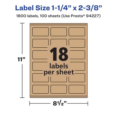 Avery Laser/Inkjet Multipurpose Labels, 2.375" x ", Kraft Brown, 1800/Box (94227)