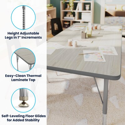 Flash Furniture Wren Rectangular Activity Table, 72" x 30", Height Adjustable, Light Gray Top/Silver Frame (XUA3072RECLGTP)