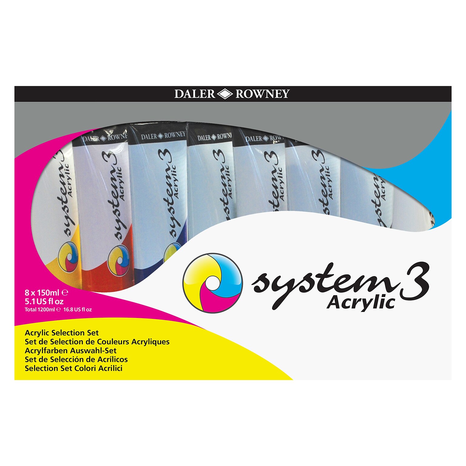 Daler-Rowney System3 Acrylic Paint Jumbo Selection Set, Assorted Colors, 150ml, 8 Pieces (DRW129100175)