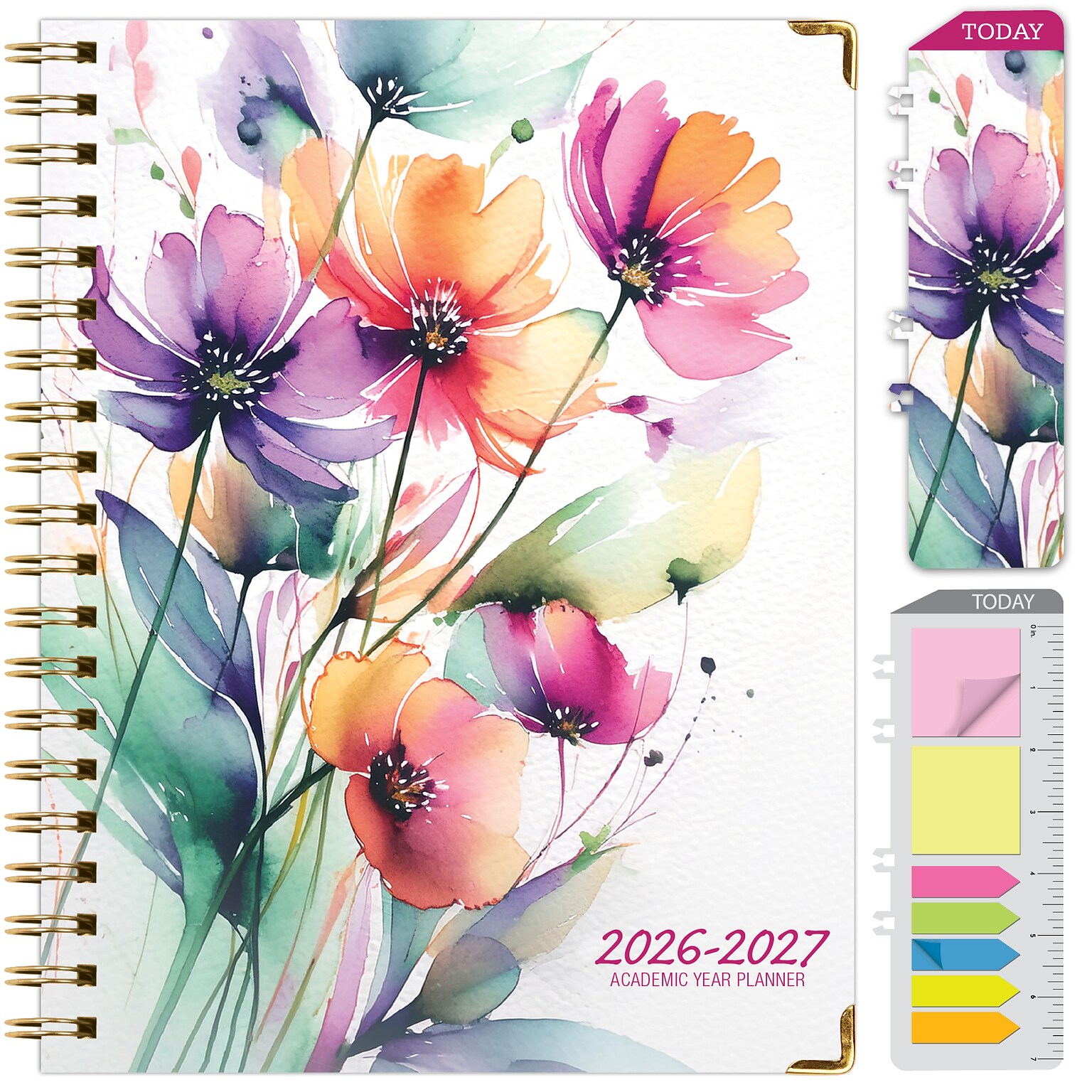 2026-2027 Excello Brands 8.5 x 11 Academic Weekly & Monthly Planner, Paperboard Cover, Rainbow Floral (FSHN-AY26-8511-53)