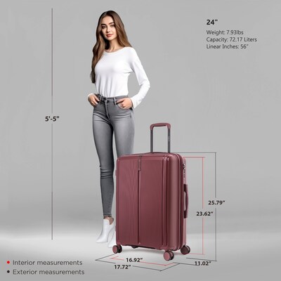 DUKAP Airley 25.79" Hardside Suitcase, 4-Wheeled Spinner, TSA Checkpoint Friendly, Wine (DKAIR00M-WIN)