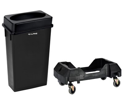 Alpine Plastic Trash Can with Dolly, 23-Gallon, Black (ALP477-BLK2-PKD)