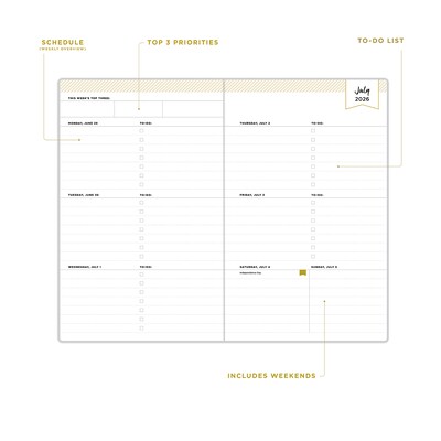 2026-2027 Blue Sky Day Designer 5 x 8 Academic Year Weekly & Monthly Planner, Faux Leather Cover, Black (158201)