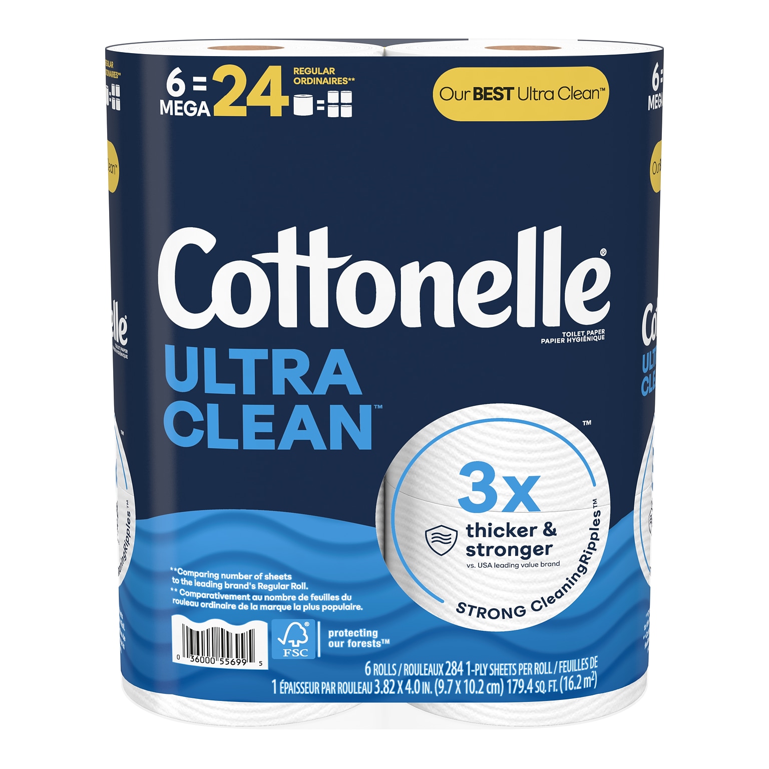 Cottonelle Ultra CleanCare 1-Ply Standard Toilet Paper, White, 312 Sheets/Roll, 6 Mega Rolls/Pack (47747)