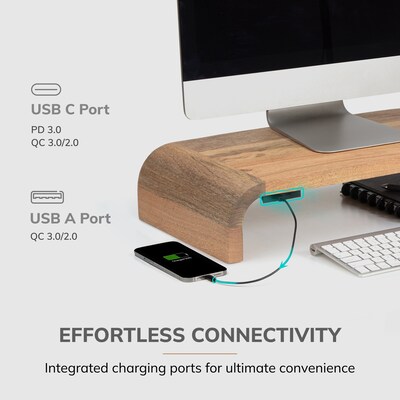 Anji Mountain Mango Wood Monitor Stand with Two USB Ports, Up to 32" Monitor, Natural (MS-CRV-MNG-P)