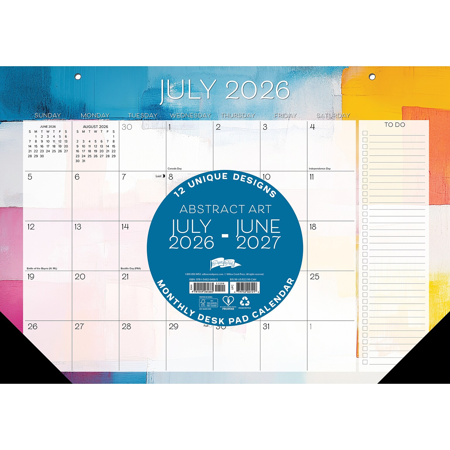 2026-2027 Willow Creek 17 x 12 Academic Monthly Desk Calendar, Abstract Art (64665)