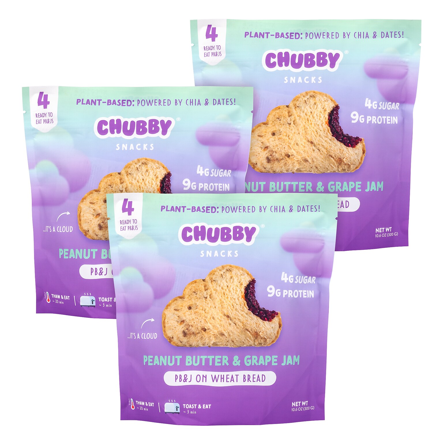 Chubby Snacks Peanut Butter & Grape Jam Sandwich, 10.6 oz, 12/Pack (600-04136)