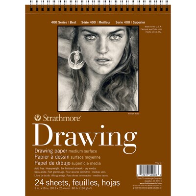 Strathmore 400 Series 8 x 10 Wire Bound Drawing Sketch Pad, 24 Sheets/Pad, 3/Bundle (STTP400306-3)