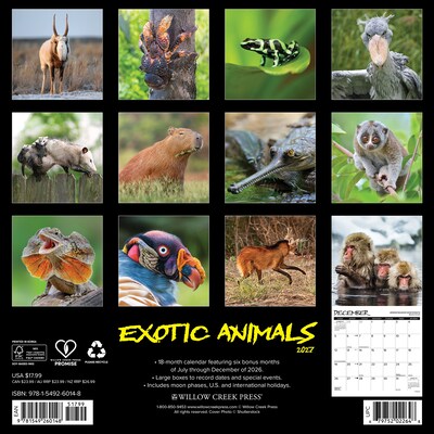 2027 Willow Creek Exotic Animals  12 x 12 Monthly Wall Calendar (60148)
