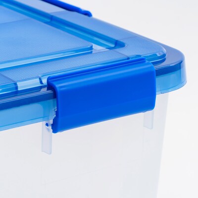 Iris 26.5 Quart Ultimate Clear Plastic Latching Storage Bin, Blue, 4/Pack (500195)