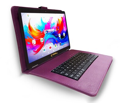 Linsay F10 Series 10.1" Tablet, Wi-Fi, Octa Core, 256GB eMMC, Android 15, with Purple Keyboard Case (F10IPGKEYPURPLUS)