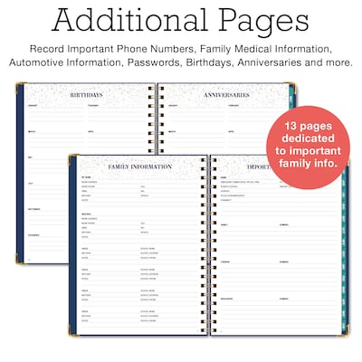 2026-2027 Excello Brands 8.5" x 11" Academic Weekly & Monthly Family Planner, Paperboard Cover, Navy Gold Numbers