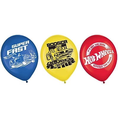 Party City 12 Hot Wheels Latex Balloons, Assorted Colors, 6/Pack (AM114172)