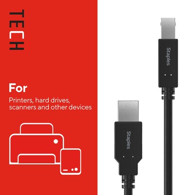 Staples TECH 6 ft. USB-A to USB-B 2.0 Cable, Male to Male, Black (ST62438)