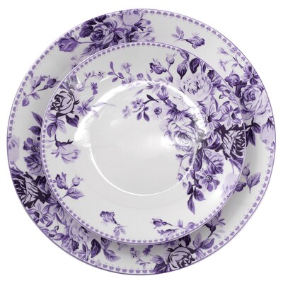 Elama Traditional Rose Stoneware Dinnerware Set, Purple, 16 Piece (935121712M)