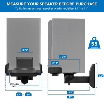 Mount-It! Speaker Wall Mounts with Sliding Clamps, Black, 2/Pack (MI-SB37)