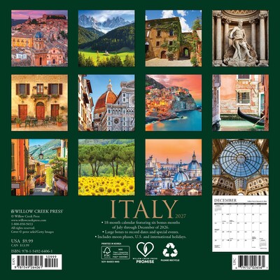 2027 Willow Creek Italy 7 x 7 Monthly Wall Calendar (64061)