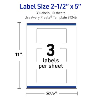 Avery Rectangle Laser Multipurpose Labels, 2.5" x 5", White, 30/Pack (19479399324)