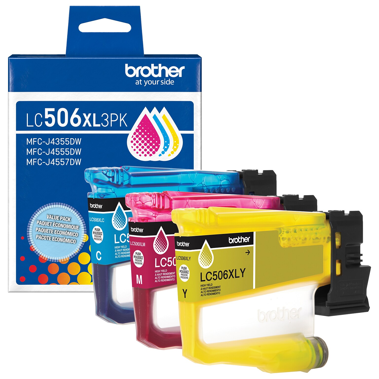 Brother LC506XL Cyan/Magenta/Yellow High Yield Ink Cartridge (LC506XL3PKS)
