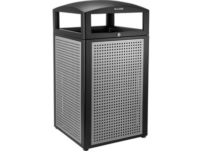 Alpine Plastic/Steel Outdoor Trash Can with Covered Top and Open Sides, 40 Gallon, Gray/Black (ALP47