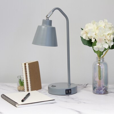 Simple Designs Sleek Essentials LED Desk Lamp, 16", with USB Ports, Gray (LD1071-GRY)