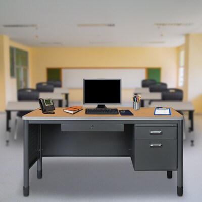 Regency Mesa Steel Single Pedestal Teachers Office Desk w/ Center Drawer, 60 x 30, Medium Oak (66366SPCDMO)