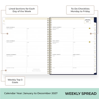 2027 Blue Sky Day Designer 8.5 x 11 Weekly & Monthly Planner, White/Blue (161670)