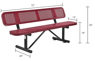 Global Industrial 6' Outdoor Steel Picnic Bench w/ Backrest, Perforated Metal, Red (694557RD)