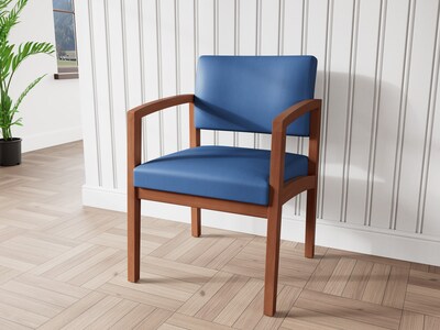 Lesro Lenox Wood Vinyl Guest Chair, Patriot Plus Imperial Blue/Walnut (LW1101.WWL-01PPIB)