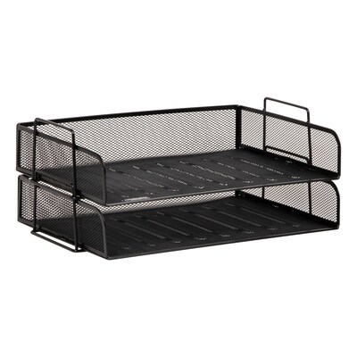 Mind Reader Metal Side Loading Stackable Letter Tray, Letter Size, Black, 2/Pack (DSTACK2-BLK)