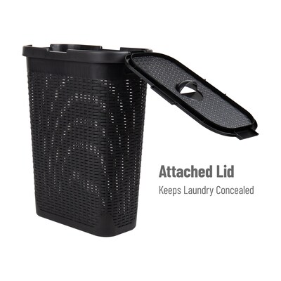 Mind Reader 10.5 Gallon Hamper with Lid, Plastic, Black, 3/Pack (3PKHAMP40-BLK)