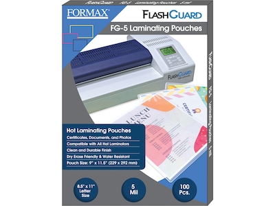Formax FlashGuard Hot Laminating Pouch, Letter Size, 5 Mil, 100/Pack (FG-5)