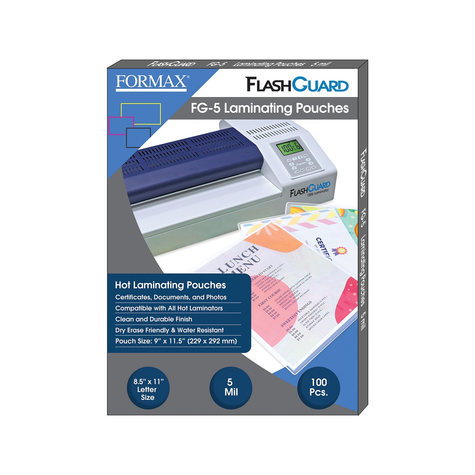 Formax FlashGuard Hot Laminating Pouch, Letter Size, 5 Mil, 100/Pack (FG-5)