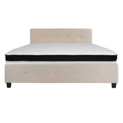 Flash Furniture Tribeca Tufted Upholstered Platform Bed in Beige Fabric with Memory Foam Mattress, King (HGBMF20)