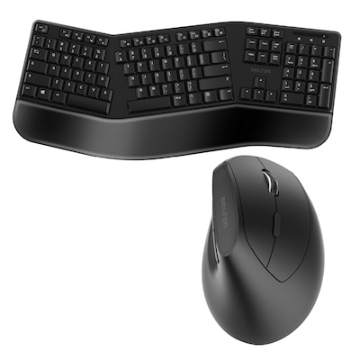 Delton Wireless Ergonomic Keyboard and Optical Mouse Combo, Black (DKMBKB200BD2)