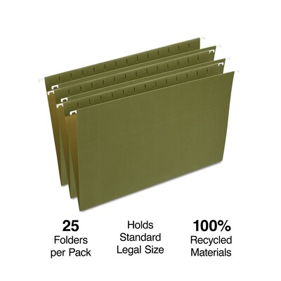 Staples Hanging File Folder, Stright Cut, Legal Size, Standard Green, 25/Box (ST521252/521252)