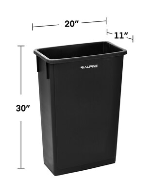 Alpine Industries Plastic Indoor Waste Basket Commercial Slim Trash Can with Lid and Dolly, 23 Gallon, Black (477-BLK1-PKD)