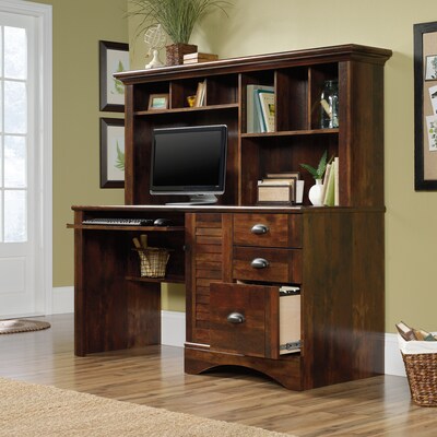 Sauder Harbor View 62"W Computer Desk with Hutch, Curado Cherry (420475)