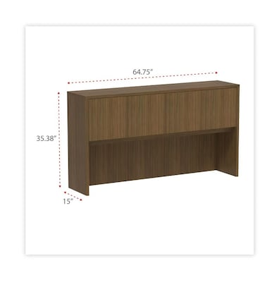 Alera Valencia Series Hutch with Doors, 4 Compartments, 64.75" x 15" x 35.38", Modern Walnut (ALEVA286615WA)