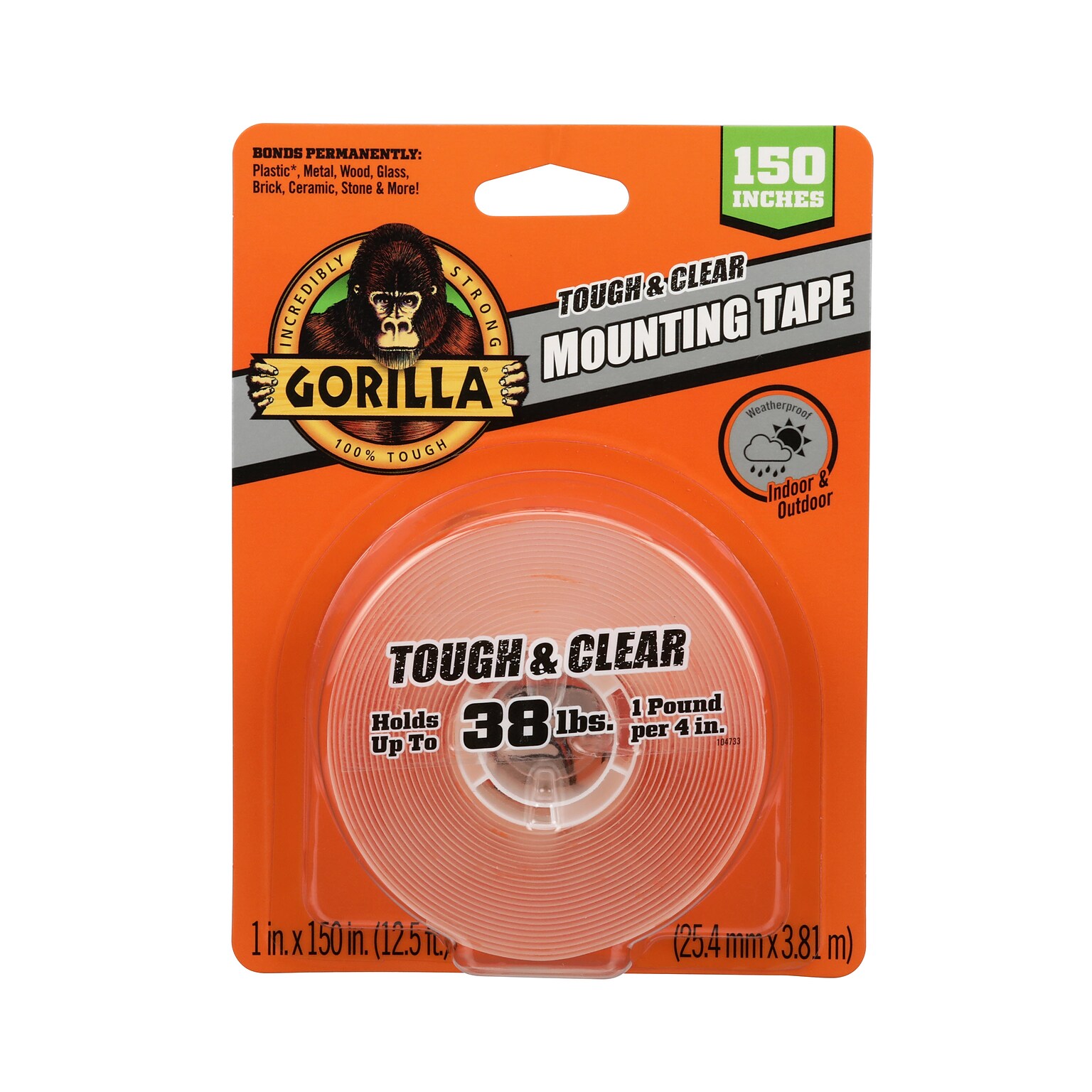 Gorilla Tough & Clear Double-Sided Mounting Tape, 1 x 150, Clear (6036002)