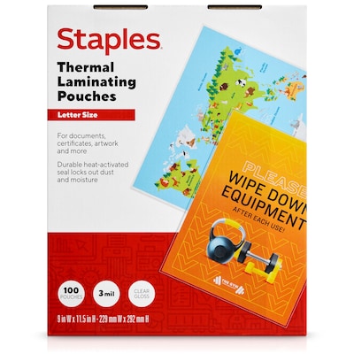 Staples Thermal Laminating Pouches, Letter Size, 3 Mil, 100/Pack (ST61981)