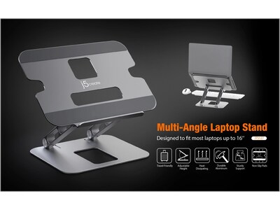 j5create Aluminum Multi-Angle Laptop Stand for Up to 16" Laptops, 11.4" x 8.9", Space Gray (JTS127)