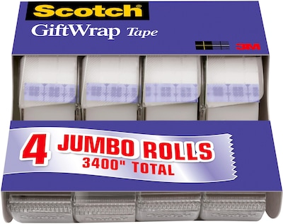 Scotch Gift Wrap Tape with Dispenser, 0.75 x 23.61 yds., Transparent, 4/Pack