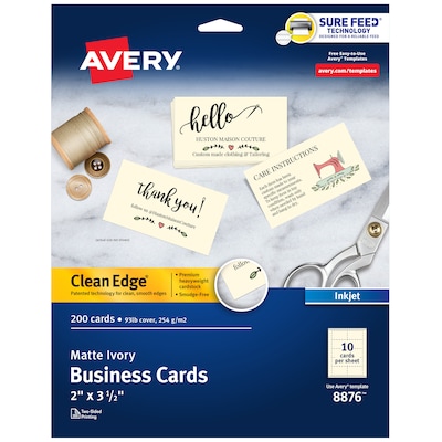 Avery Clean Edge Business Cards, 3.5 x 2, Matte Ivory, 200/Pack (8876)