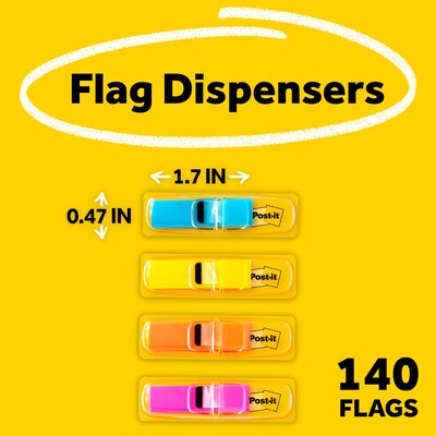 Post-it Flags, .47" Wide, Assorted Colors, 140 Flags/Pack (683-4)