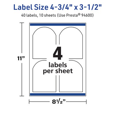 Avery TrueBlock Laser/Inkjet Decorative Edge Multipurpose Labels, 4.75" x 3.5", White, 40/Pack (94600)